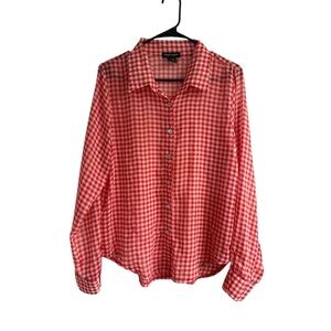 about a girl Red and White Checkerboard Plaid Long Sleeve Button Down I Size:XL
